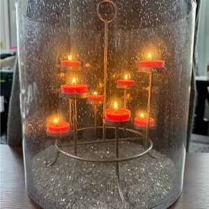 PartyLite Majestic Hearth Glass Hurricane Candle Holder Metal Stand Silver